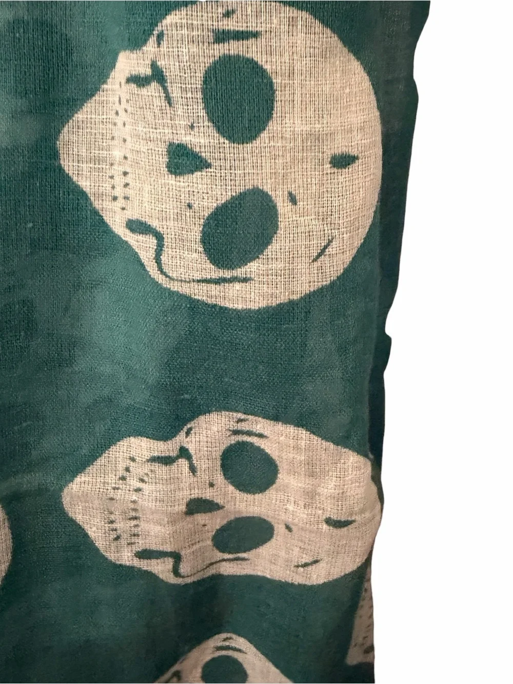 Raj Teal Skull Print Cotton Scarf Oversized Lightweight Halloween NWT